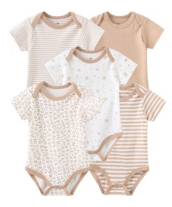 Set of 5 baby bodys - Beige sleeve bodies